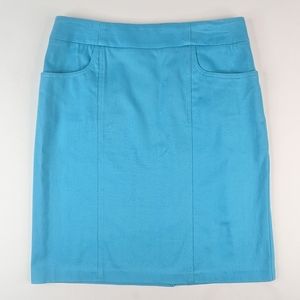 Tribal Skirt Womens Sz 8 Blue Turquoise Pencil Cotton Spandex Comfort Classic